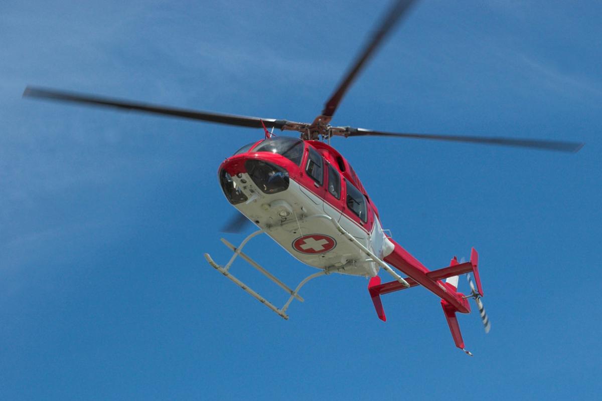 Medical helicopter in sky